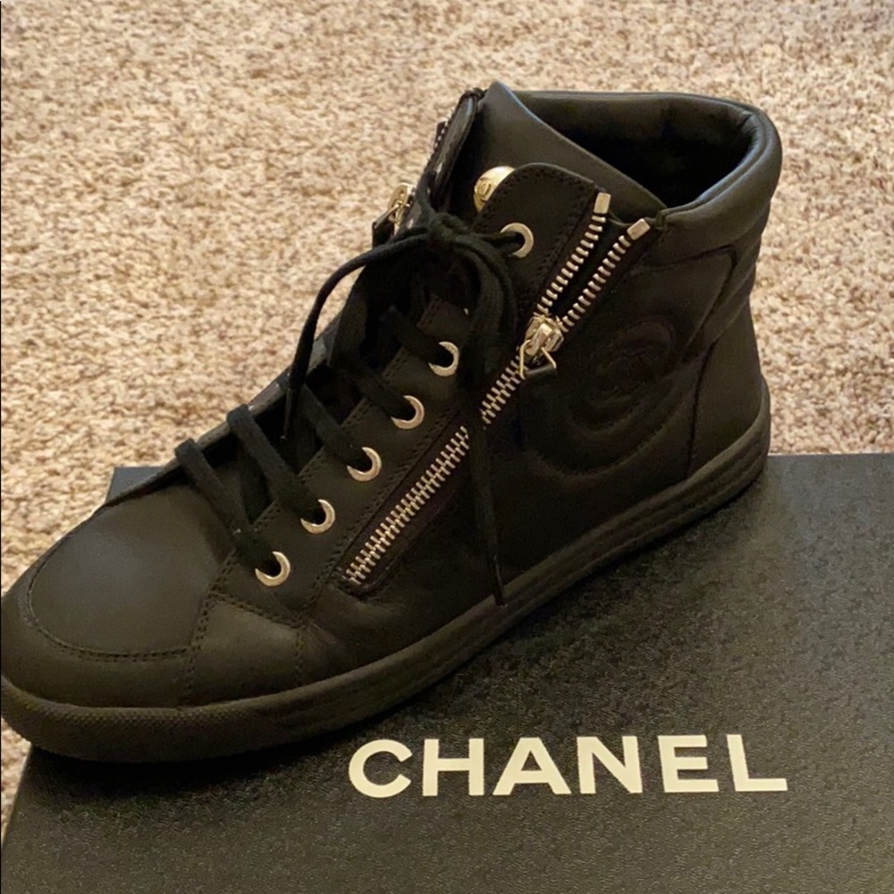 Black Chanel high top sneakers